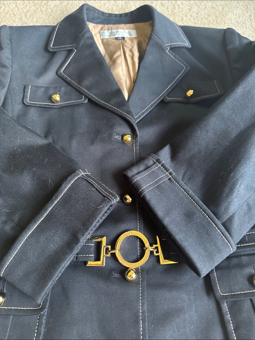 Tahari Arthur S Levine Y2K Belted Charcoal Blazer Gold Hardware Sz 10 - Picture 16 of 17